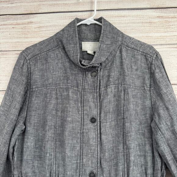 Caslon Linen Snap Down Jacket Womens Medium Gray Metal Buttons - Picture 3 of 10